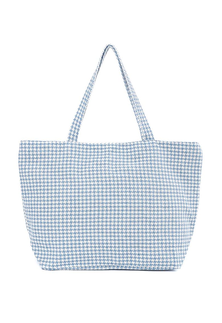 Geanta de plaja in carouri albastre si albe