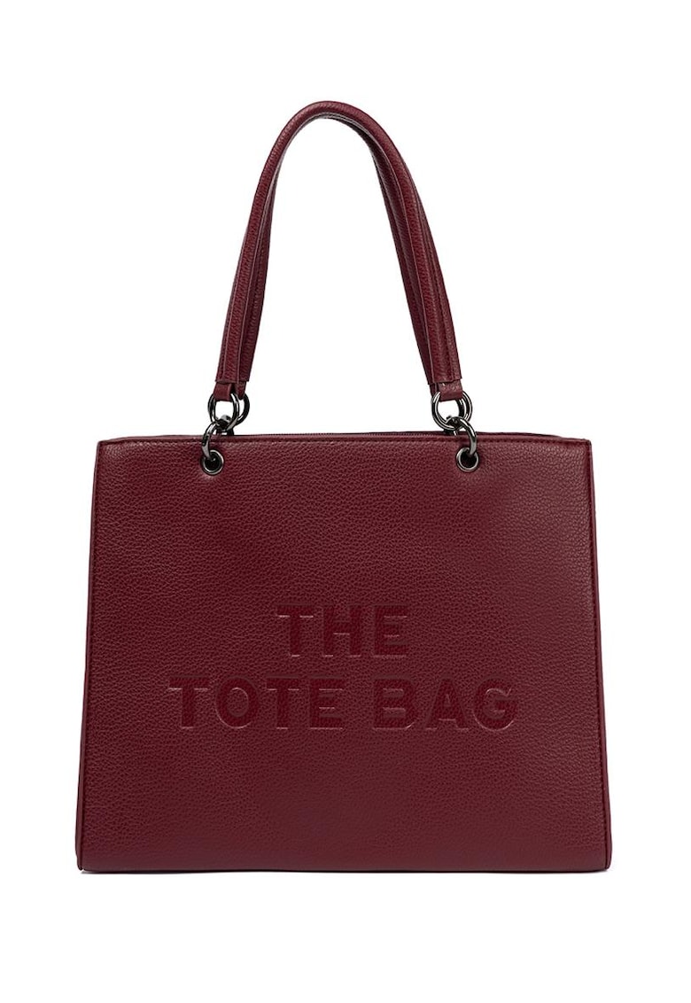 Geanta tote rosie cu text embosat - practica si stilata