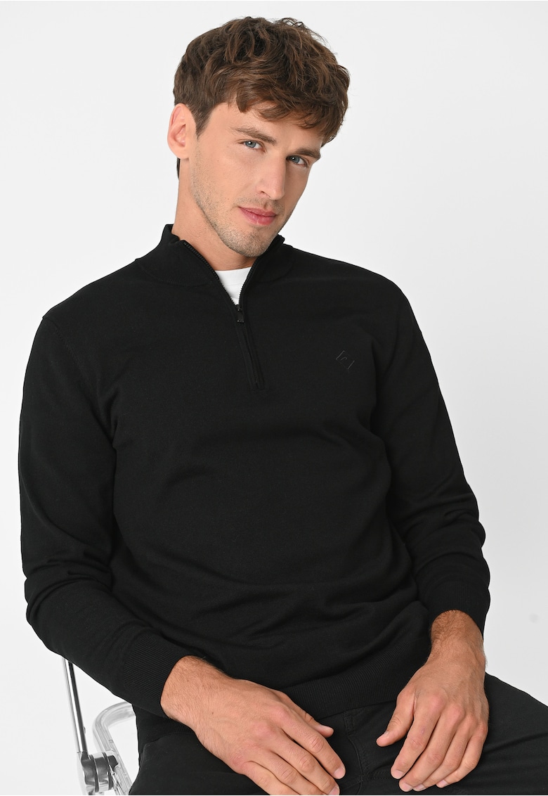 Pulover barbati - guler inalt cu fermoar - S-Sam - negru