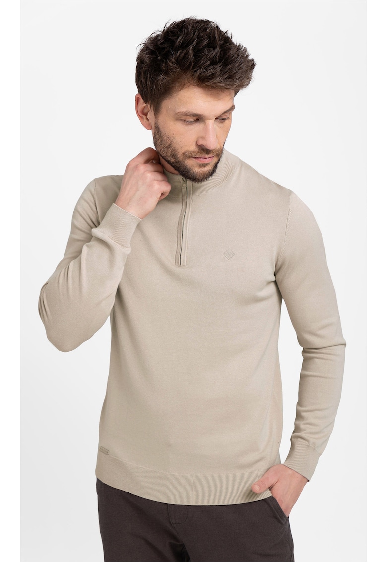 Pulover barbati - guler inalt cu fermoar - S-Sam - bej