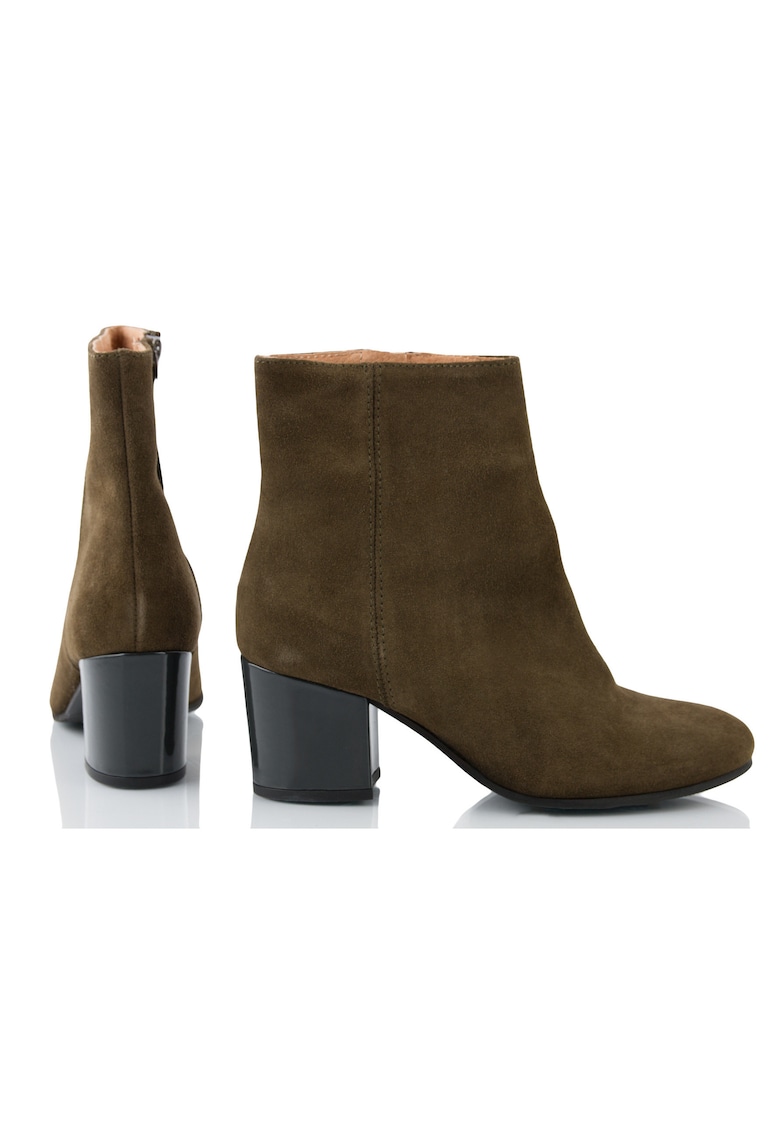 Botine din piele intoarsa cu toc gros -