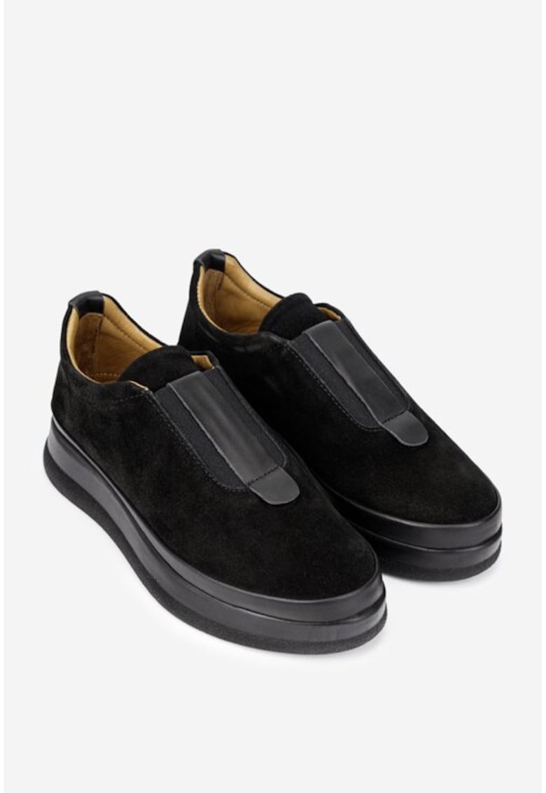 Dasha Mocasini din piele intoarsa cu flatform - Negru
