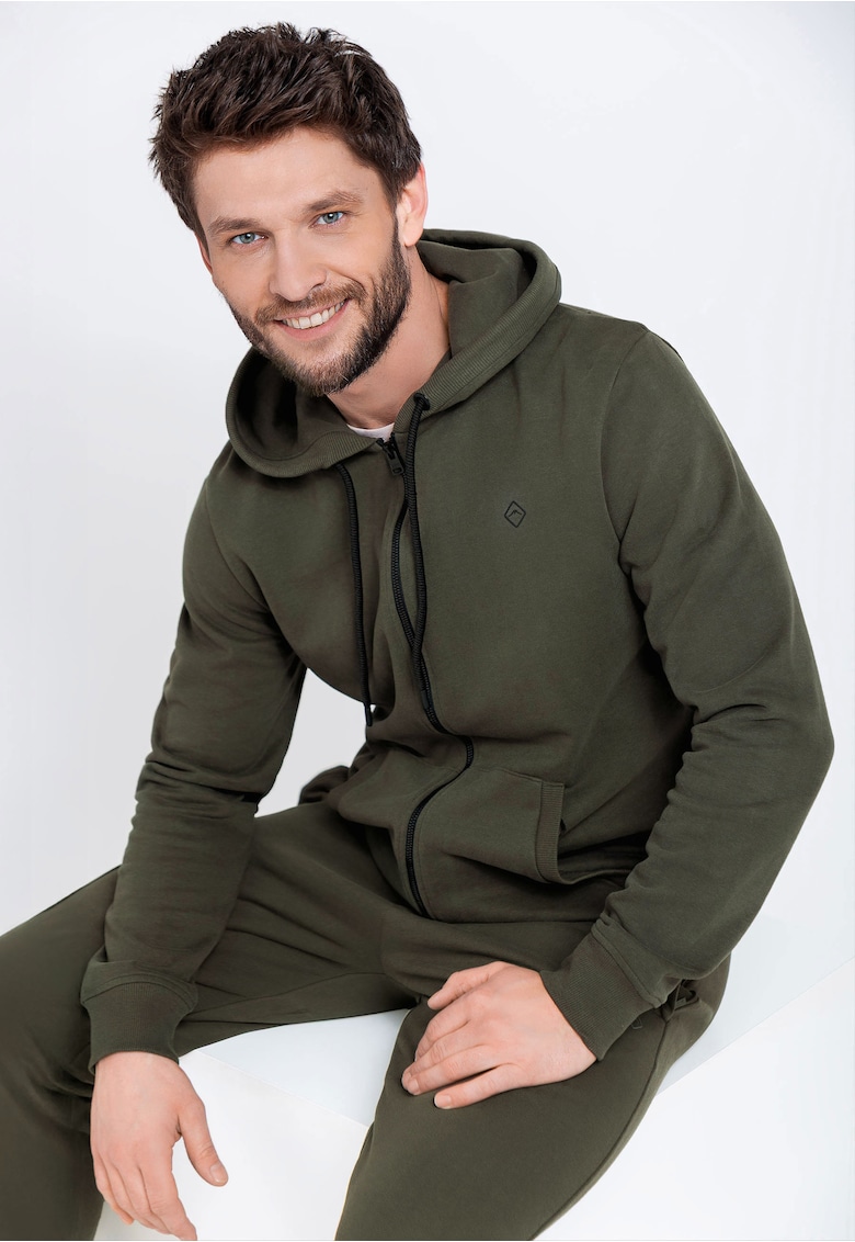 Hanorac cu gluga B-Vitar - cu fermoar - cu buzunare aplicate - Regular Fit - kaki - Kaki