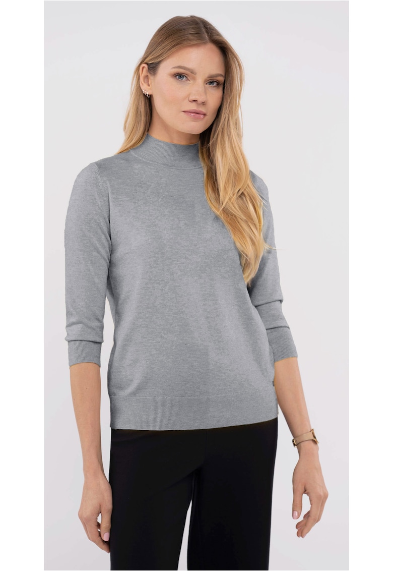 Pulover cu guler inalt - dama - maneci trei sferturi - S-Tess - gri melange
