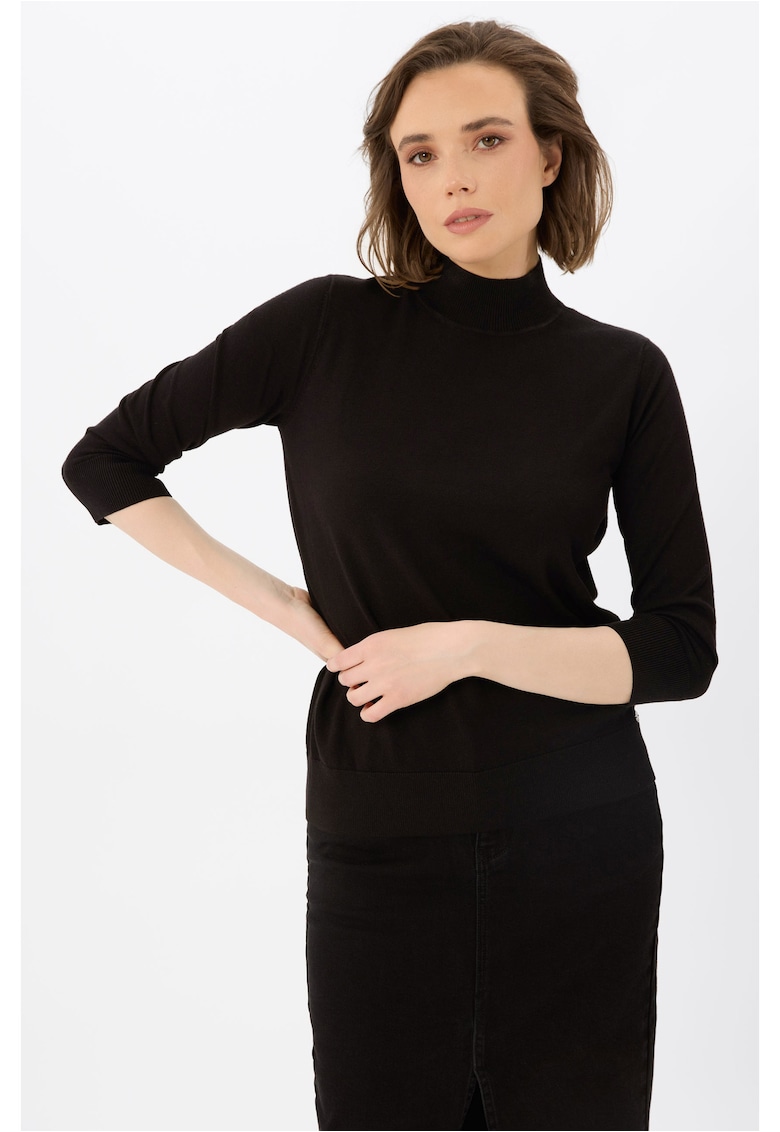 Pulover cu guler inalt - dama - maneci trei sferturi - S-Tess - negru