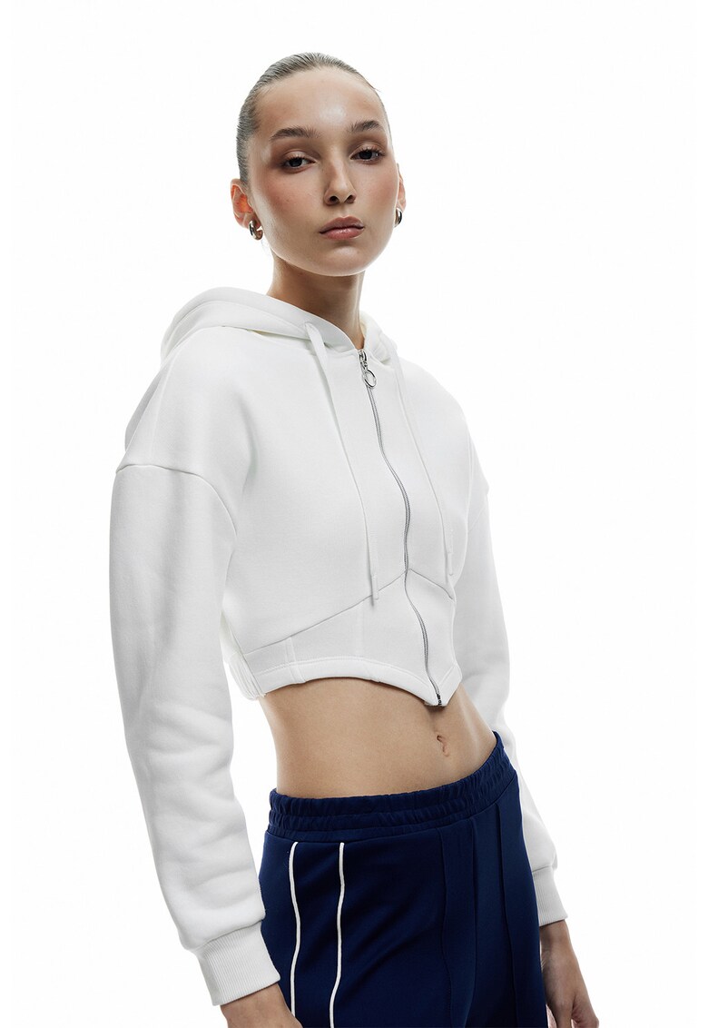 Hanorac crop cu fermoar - Alb murdar