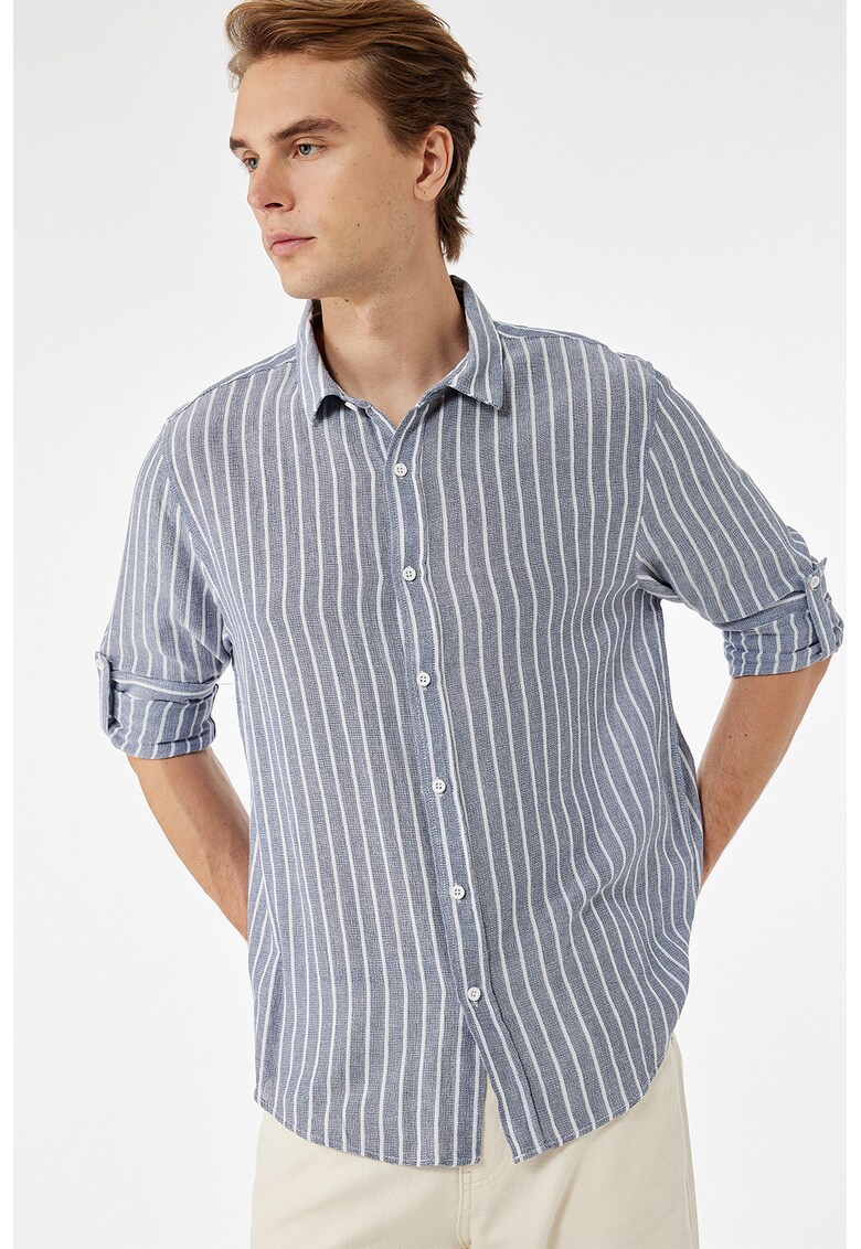 Camasa regular fit din bumbac cu model in dungi - Alb/Albastru prafuit