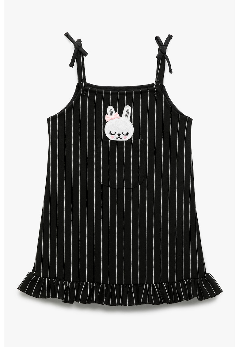 Rochie cu dungi si aplicatie - Negru/Alb murdar