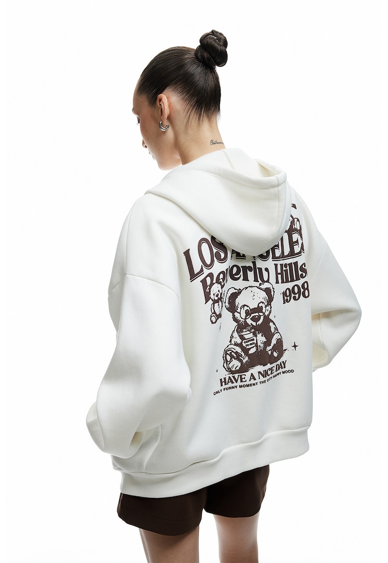 Hanorac cu imprimeu pe spate - Maro inchis/Alb fildes