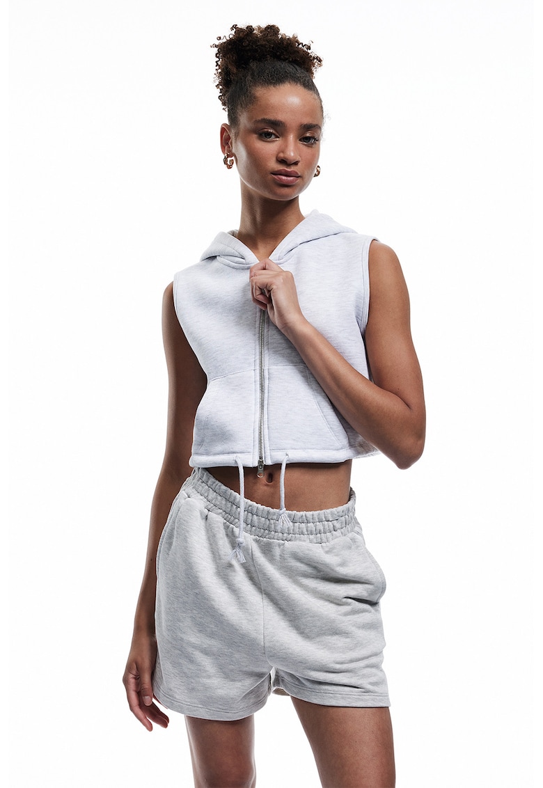 Hanorac crop fara maneci cu fermoar