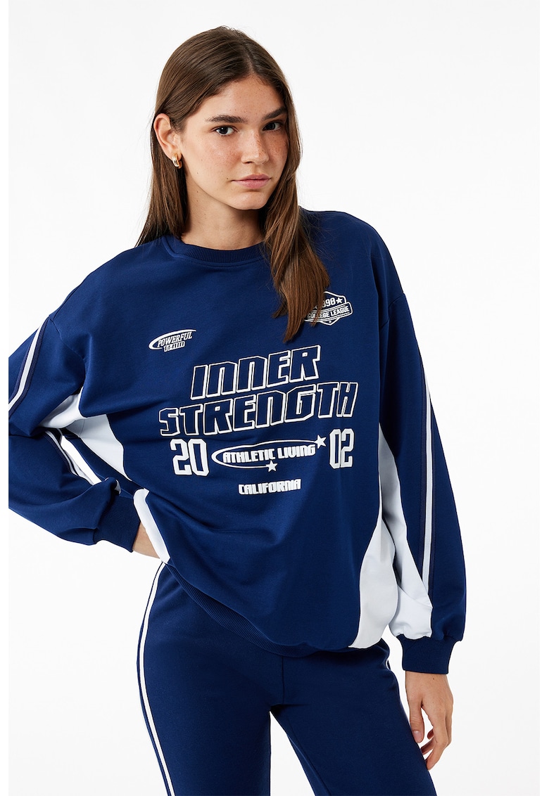 Bluza de trening cu imprimeu si maneci cazute