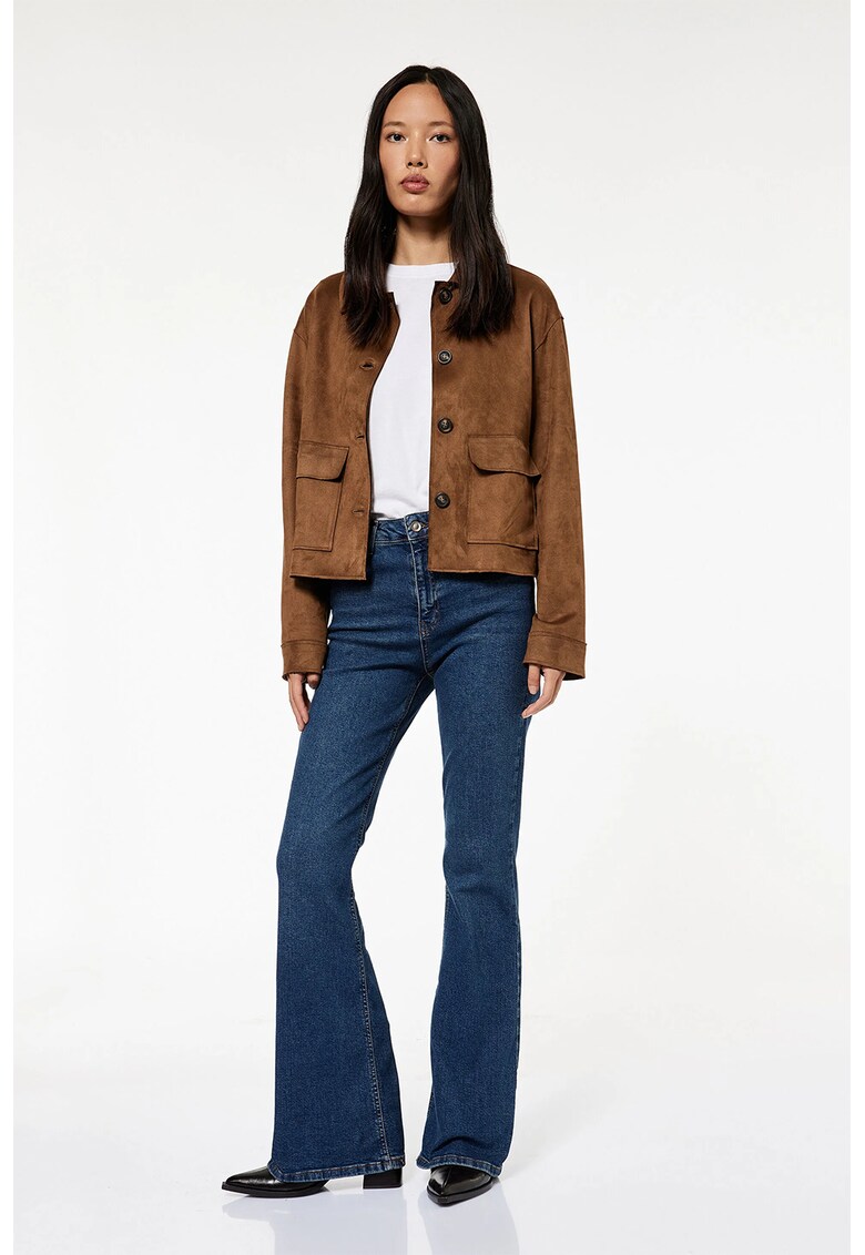 Blugi evazati cu talie inalta - Albastru melange