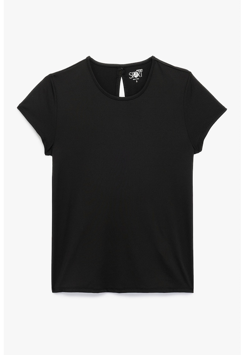 Tricou cu decolteu la baza gatului si decupaj pe partea din spate - Negru