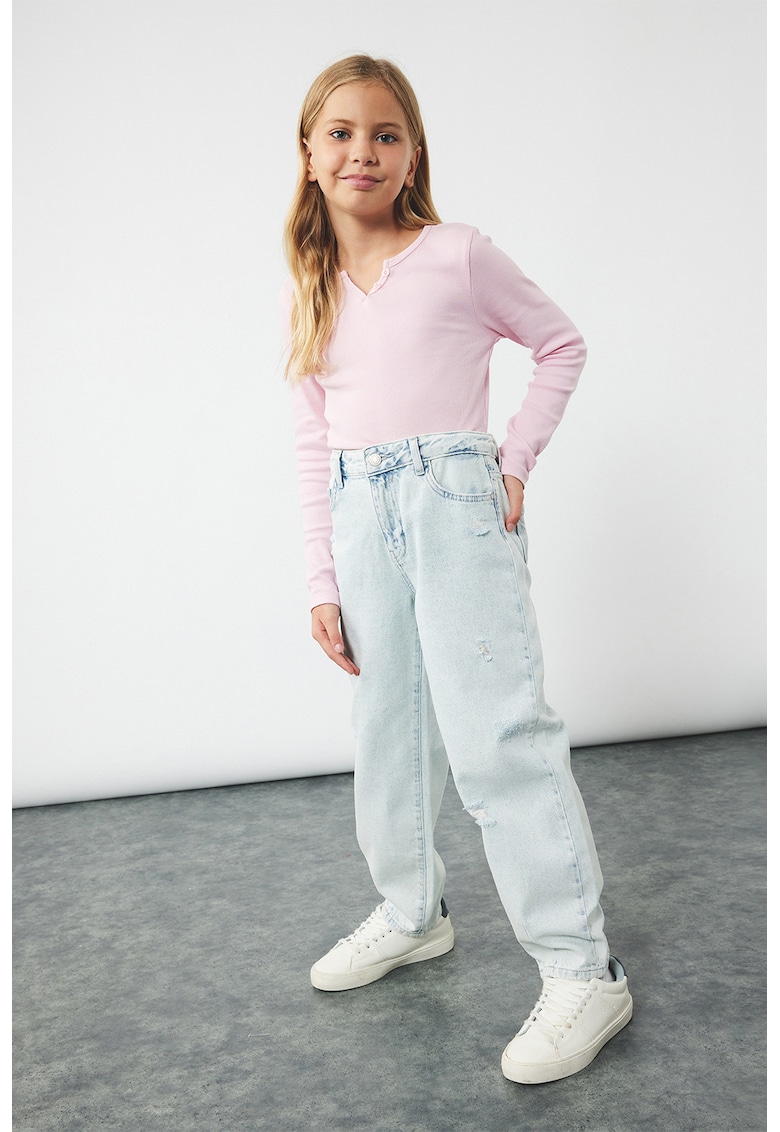 Blugi cu croiala ampla si talie inalta - Albastru deschis