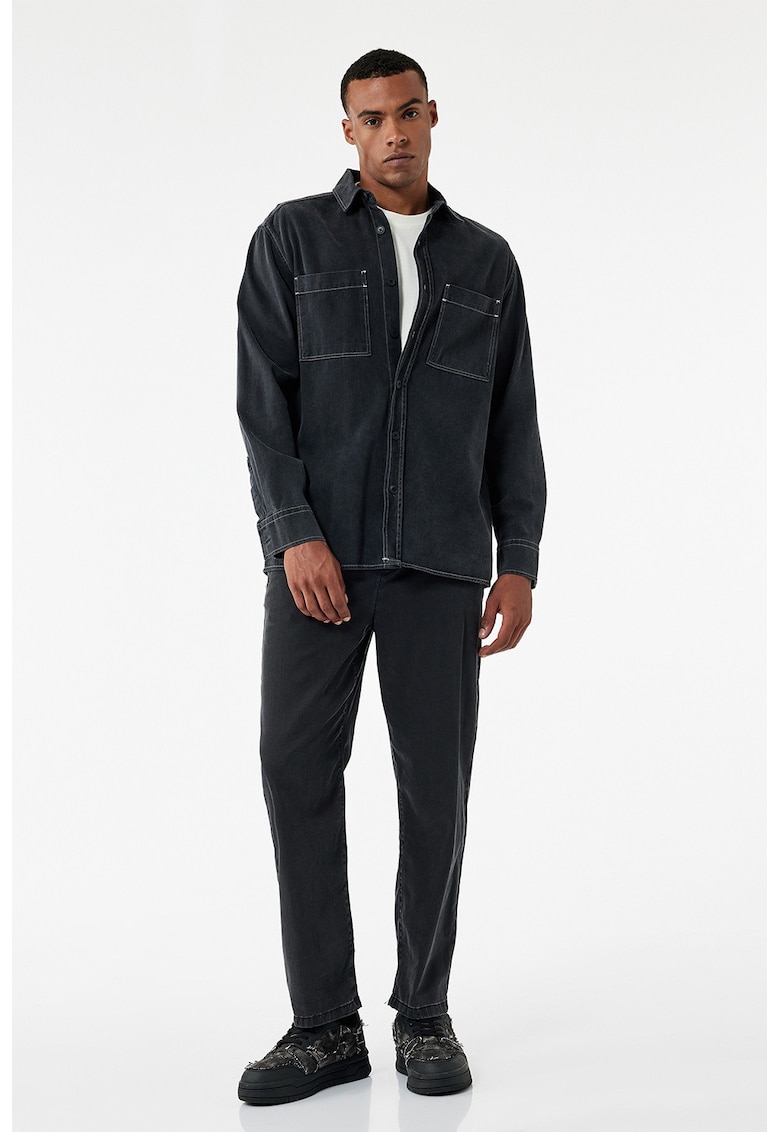 Blugi relaxed fit cu talie medie - Negru