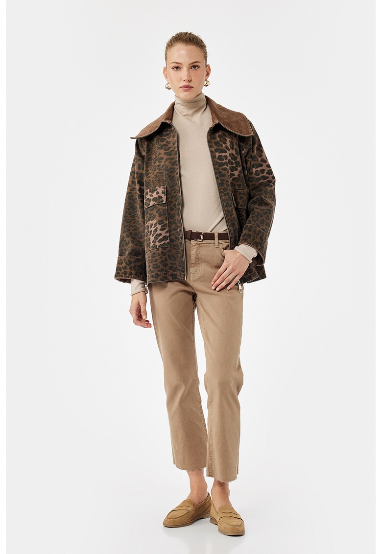 Blugi cu croiala dreapta si talie inalta - Bej inchis