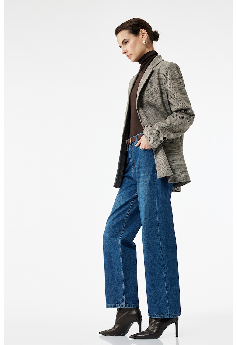 Blugi cu croiala ampla si talie medie - Albastru inchis