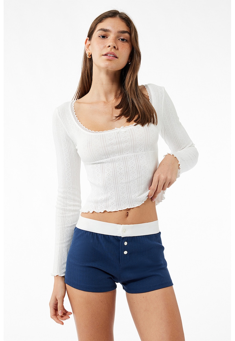 Bluza crop de pijama din bumbac cu decupaje discrete