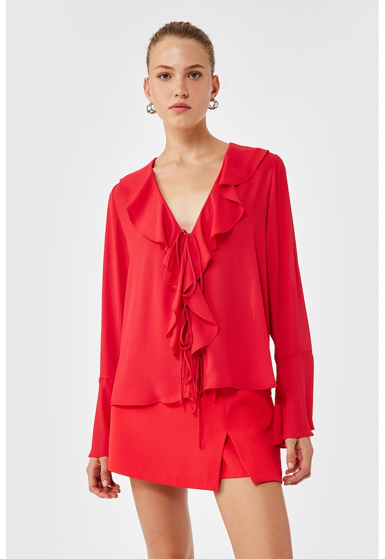 Bluza lejera cu volane si snururi frontale