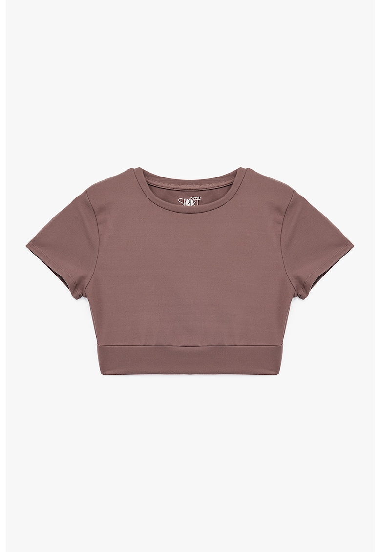 Tricou crop cu model uni - Maro inchis