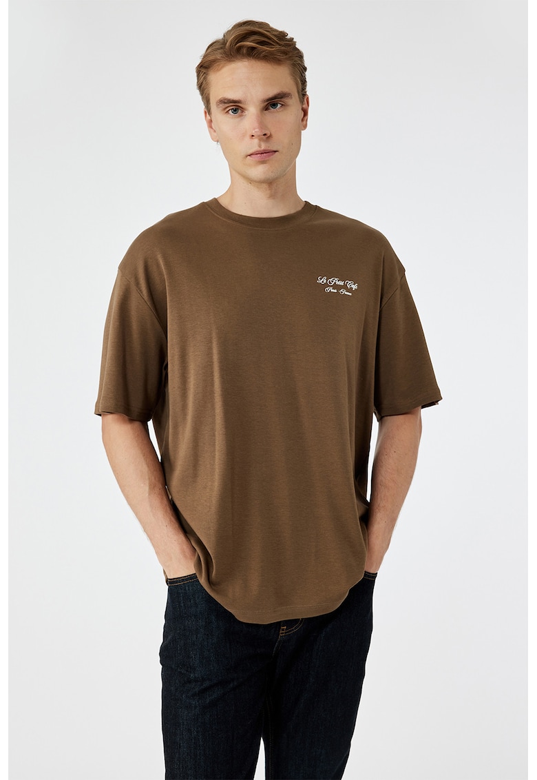 Tricou regular fit cu decolteu la baza gatului