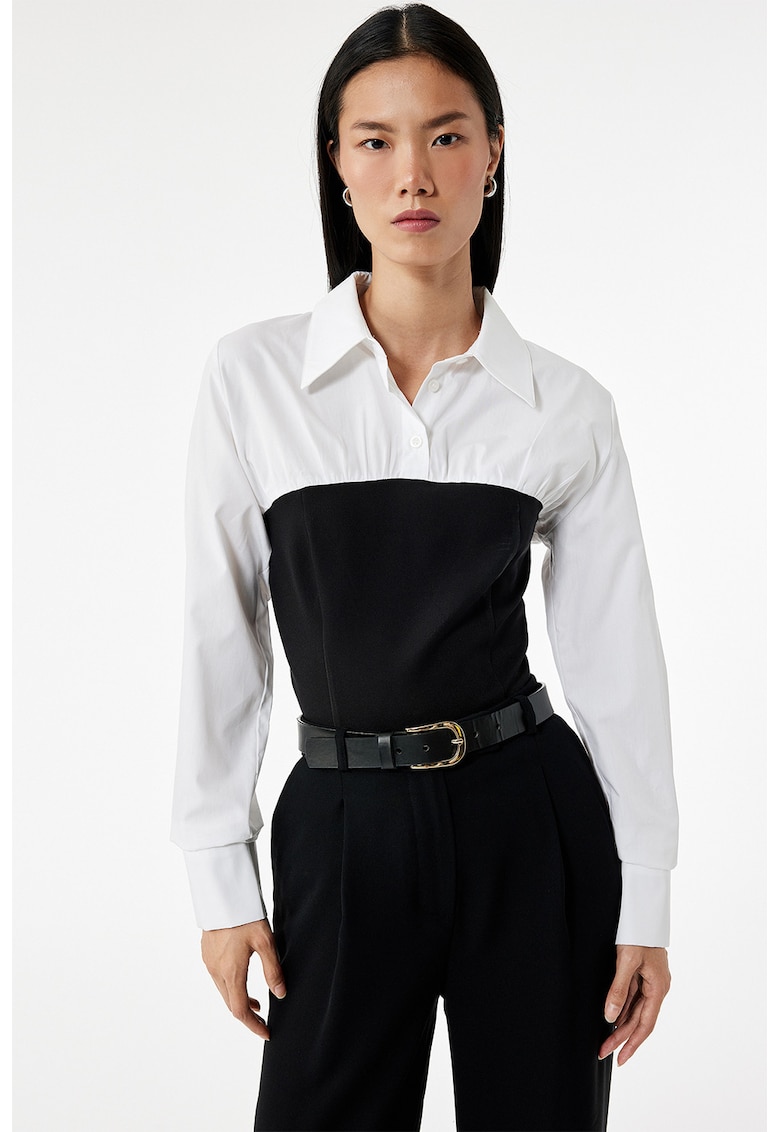 Camasa slim fit cu model 2in1 - Alb/Negru