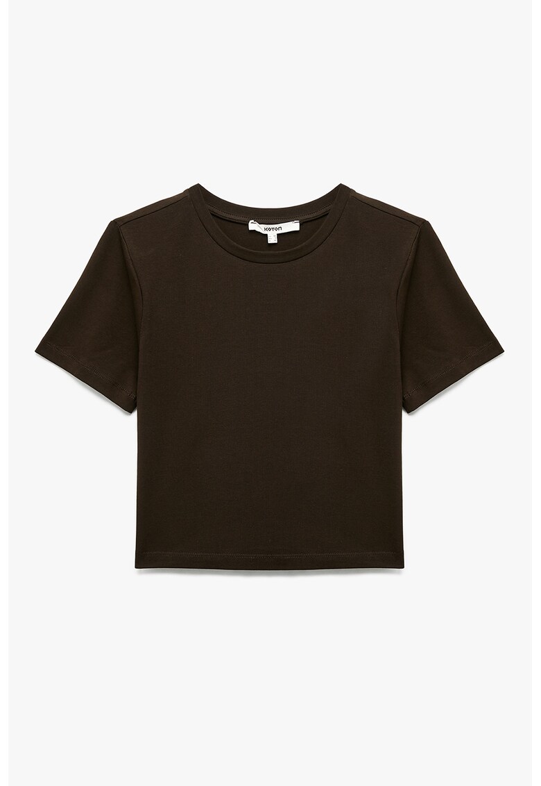 Tricou slim fit cu decolteu la baza gatului - Maro inchis