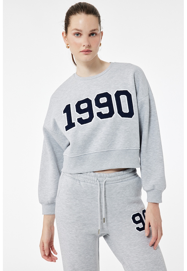 Bluza crop de trening cu aplicatie contrastanta