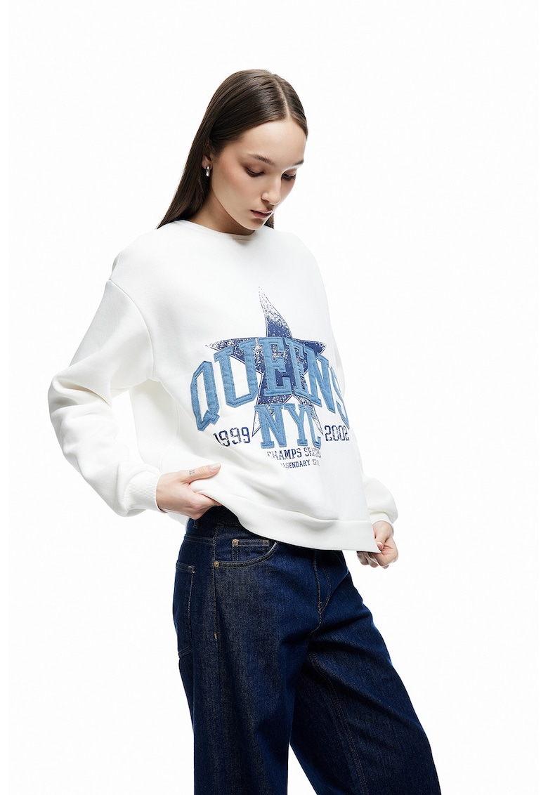 Bluza de trening cu imprimeu si maneci cazute