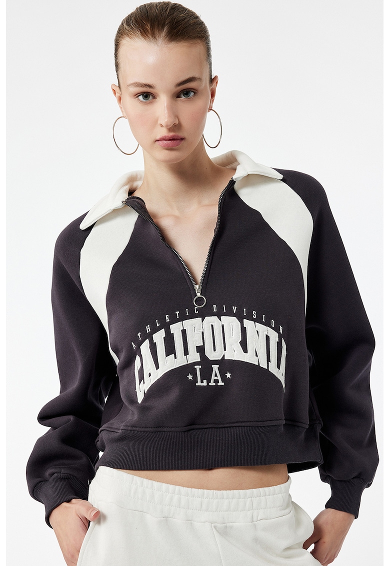 Bluza de trening crop cu fermoar scurt