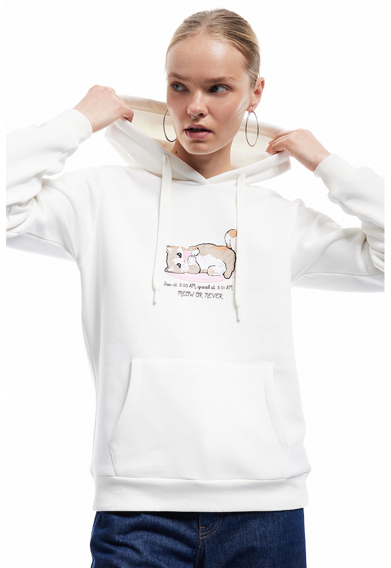 Hanorac cu imprimeu grafic - Alb