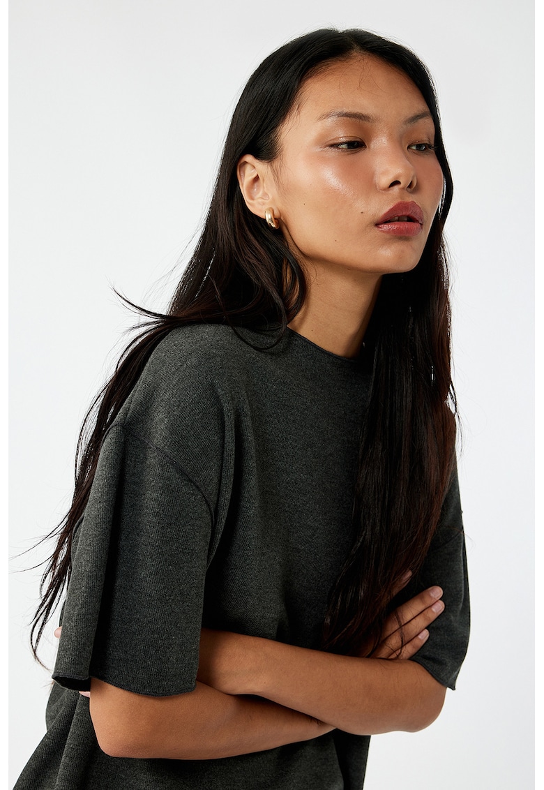 Tricou lejer cu maneci cazute - Gri inchis melange