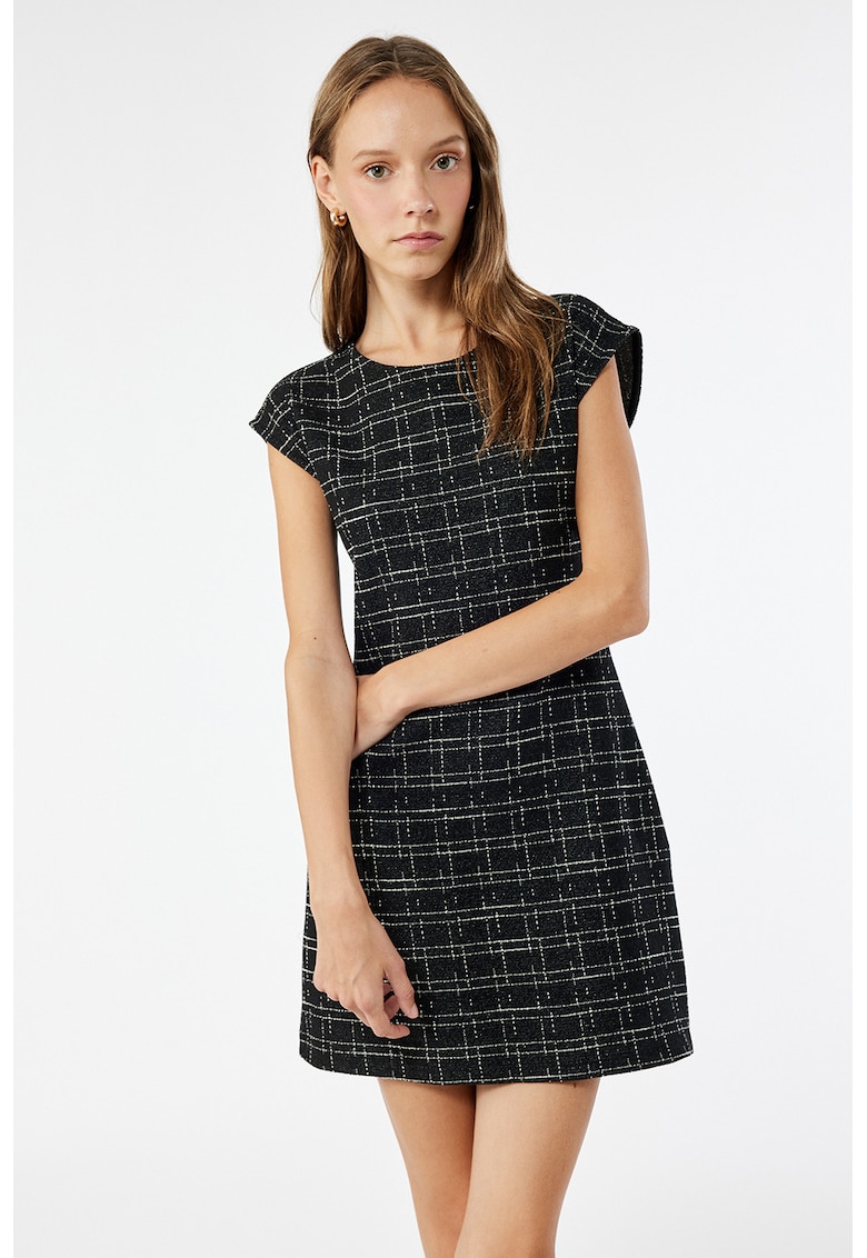 Rochie cu fermoar si model in carouri - Negru/Argintiu