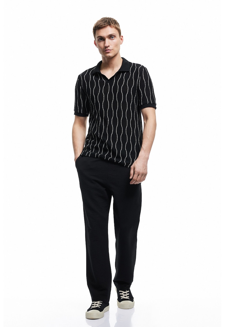 Pantaloni texturati din amestec de bumbac - Negru