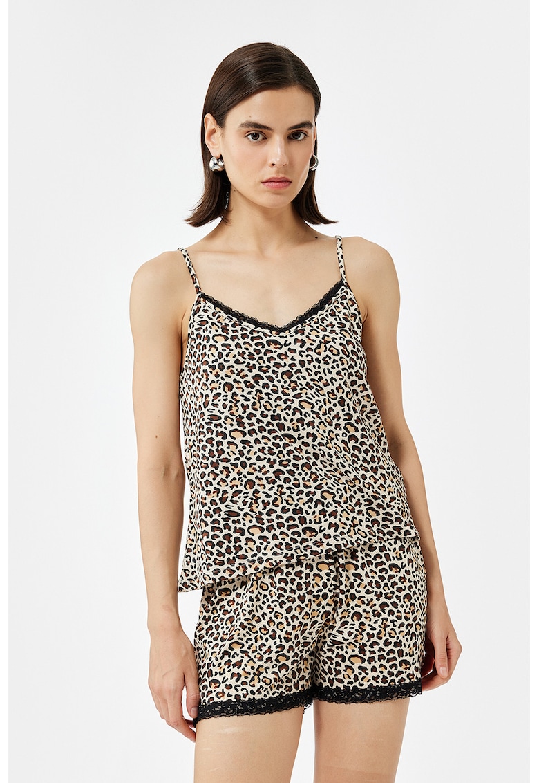 Top de pijama cu captuseala din dantela si animal print