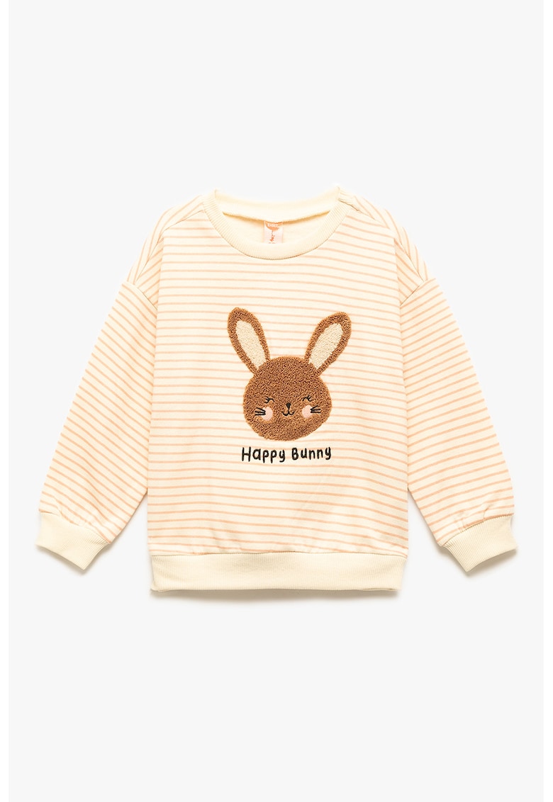 Bluza de trening cu dungi si aplicatie cu iepuri