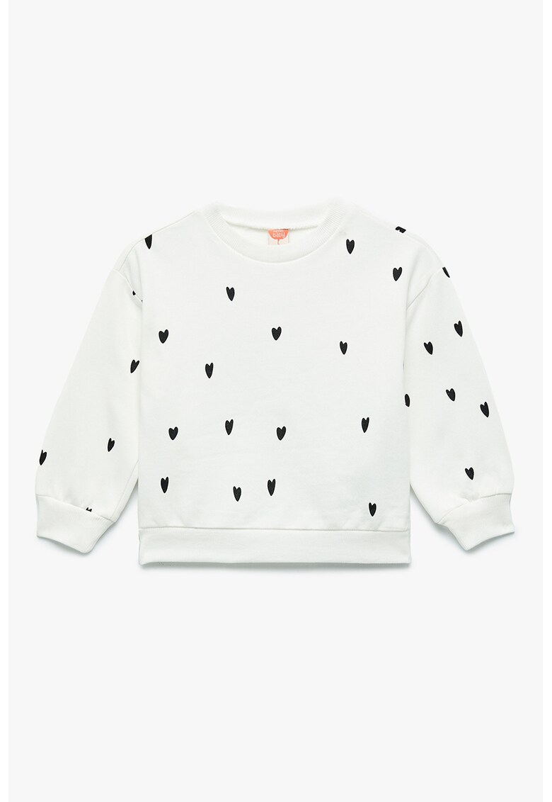 Bluza din bumbac cu model cu inimi - Alb fildes/Negru