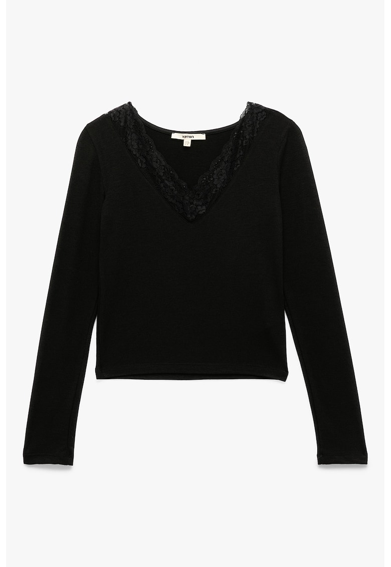 Bluza cu insertii din dantela si decolteu in V