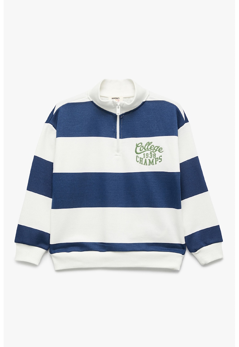 Bluza in dungi cu fenta cu fermoar - Alb/Albastru inchis