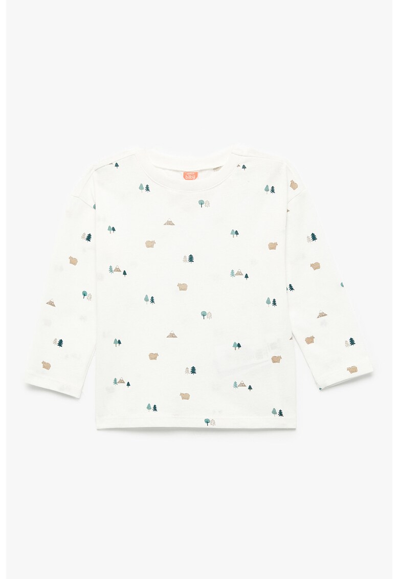 Bluza de bumbac cu imprimeu - Verde/Portocaliu pal/Alb murdar
