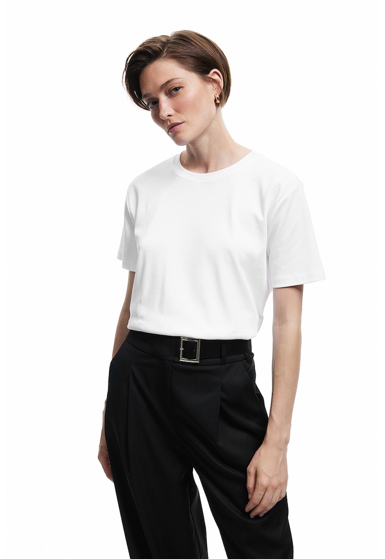 Tricou de bumbac cu decolteu rotund - Alb
