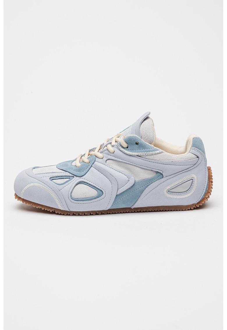 Pantofi sport din piele nabuc Slow - Albastru pastel/Gri deschis