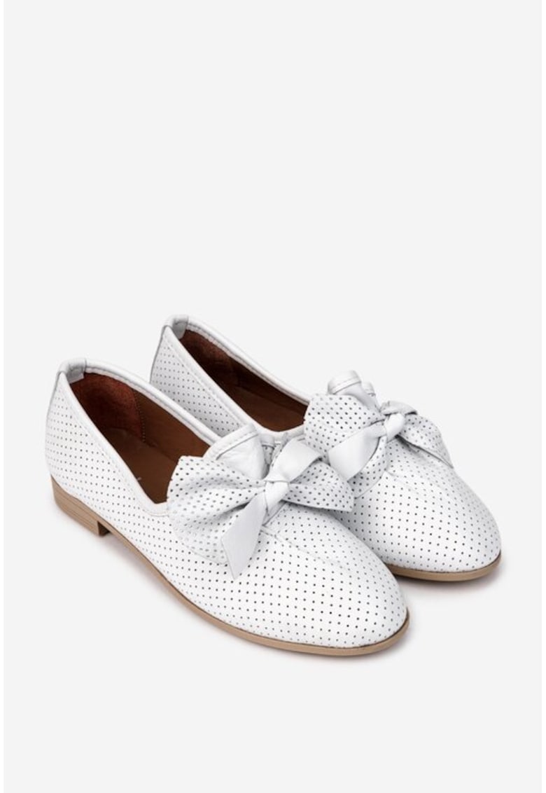 Pantofi dama din piele alba cu ornament
