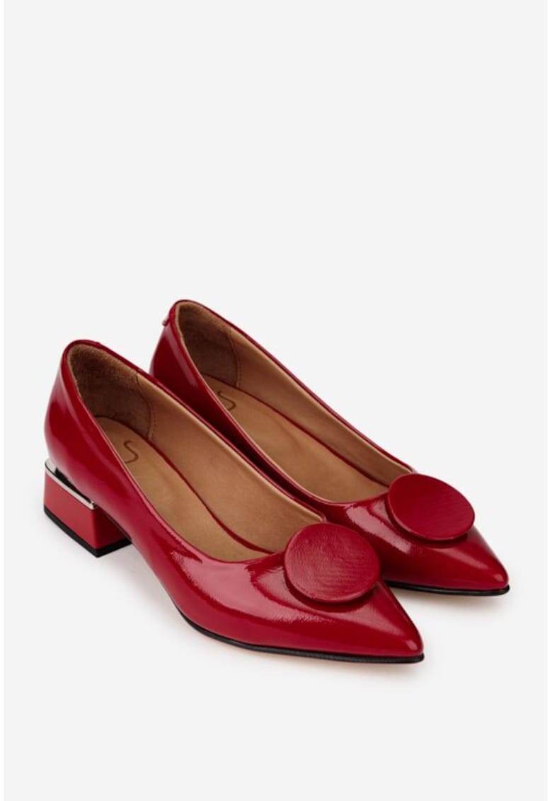 Pantofi dama din piele lacuita rosie cu ornament