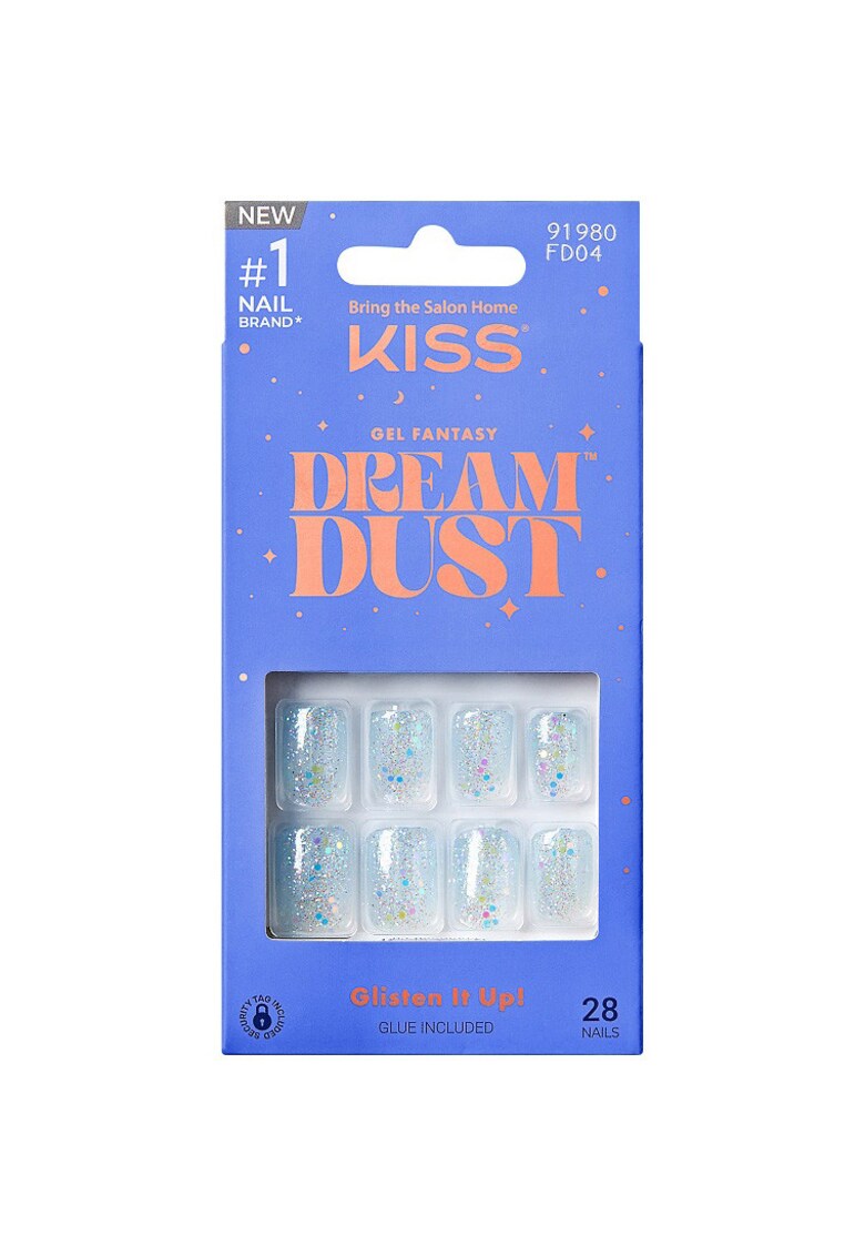 Unghii False DREAM DUST Gel Fantasy Dreamdust 28 buc - albastru cu alb