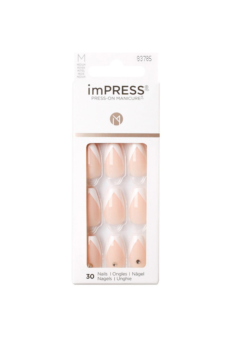 Unghii False IMPRESS - 30 buc - Nude rose/Alb deschis