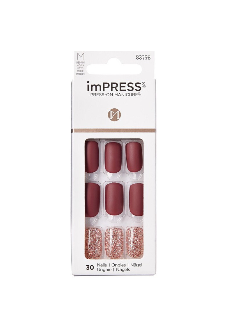 Unghii False IMPRESS - 30 buc - Rosu/Auriu | Roz