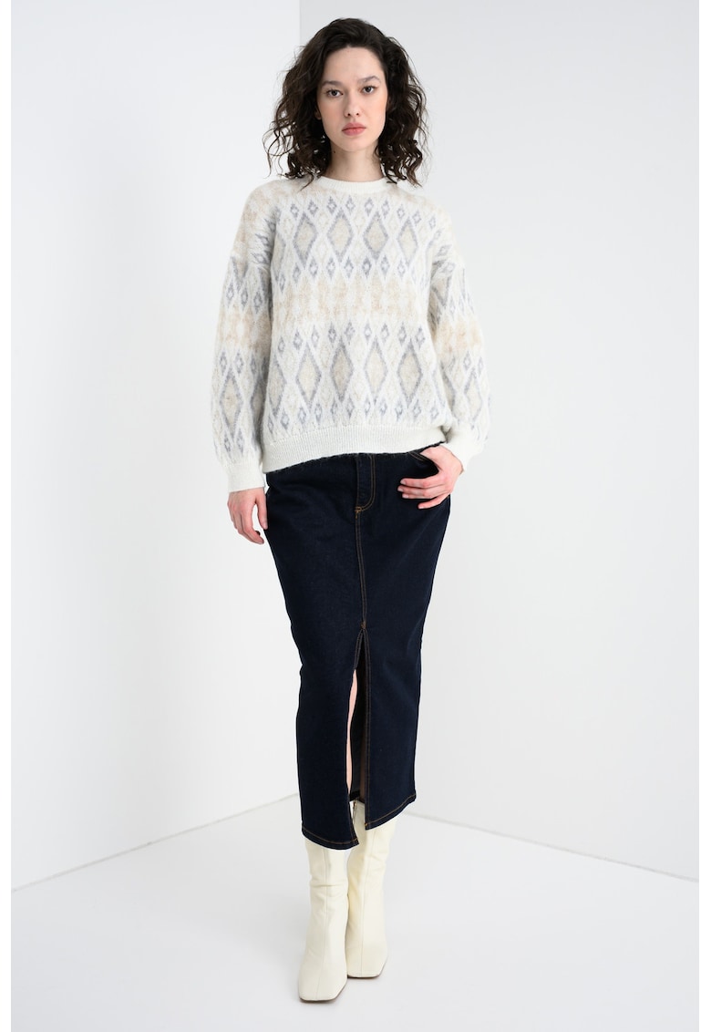 Pulover din amestec de mohair cu maneci cazute si model