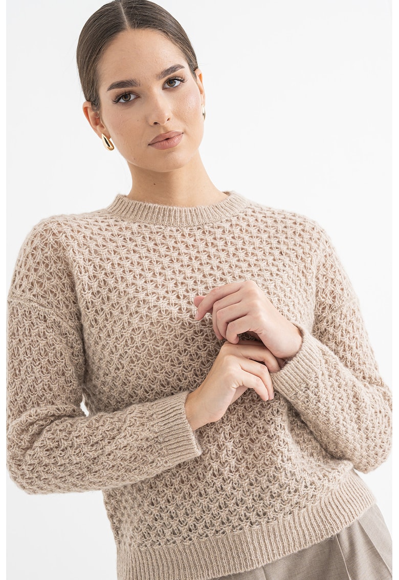 Pulover din amestec de lana alpaca cu maneci cazute