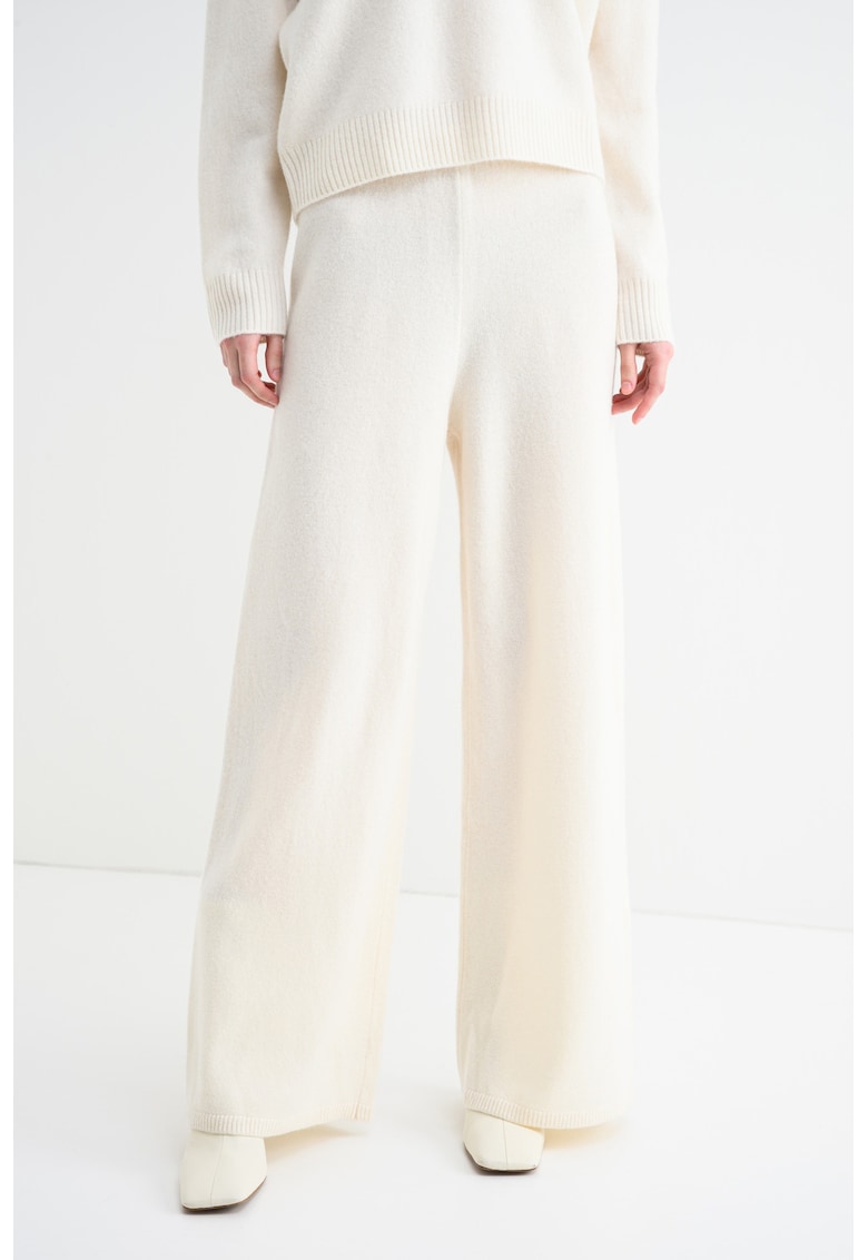 Pantaloni din lana cu croiala ampla - Alb fildes